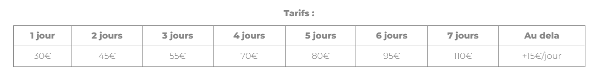 Grille tarifaire